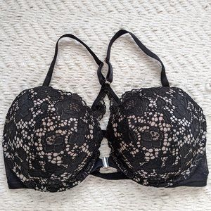 Victorias Secret Very Sexy Pushup Front Clasp Black Lace Bra 36DD EUC